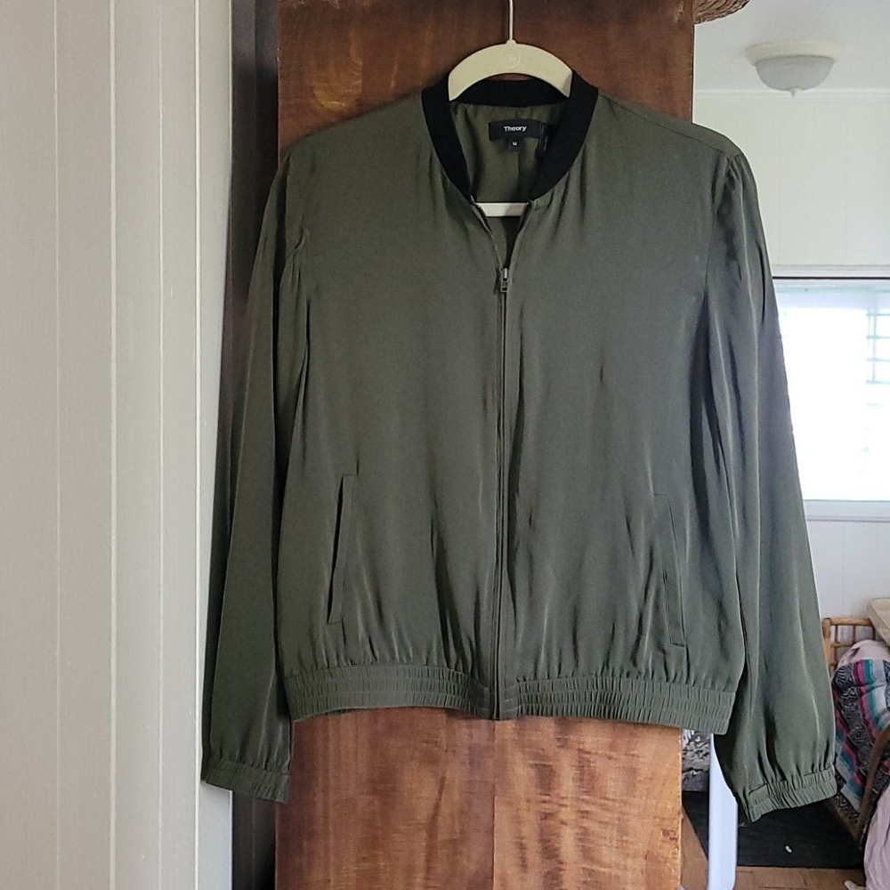 Theory Olive Silk Bomber